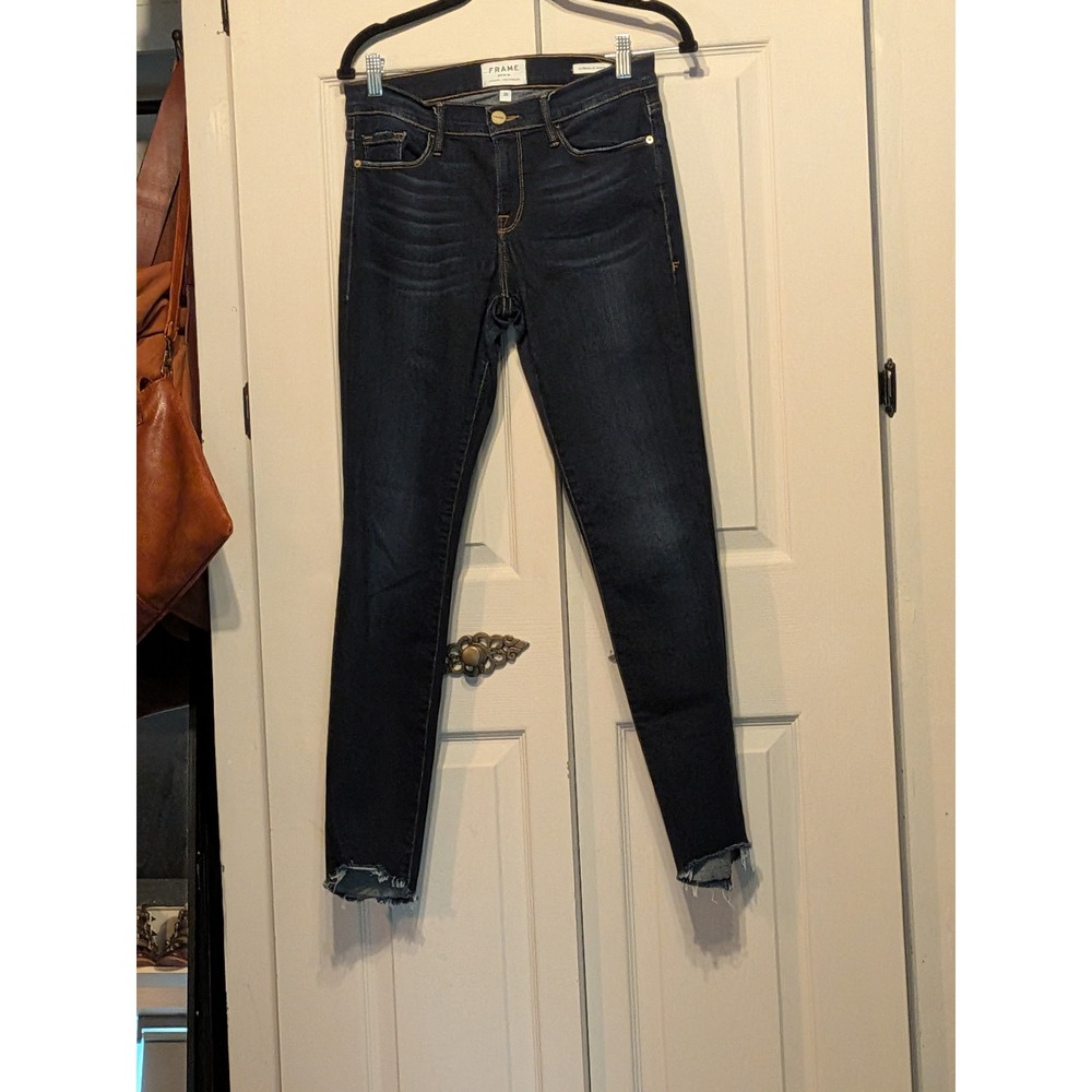 FRAME Le Skinny de Jeanne Jeans Baylis Dark Wash Raw Hem 29 LSJSP230